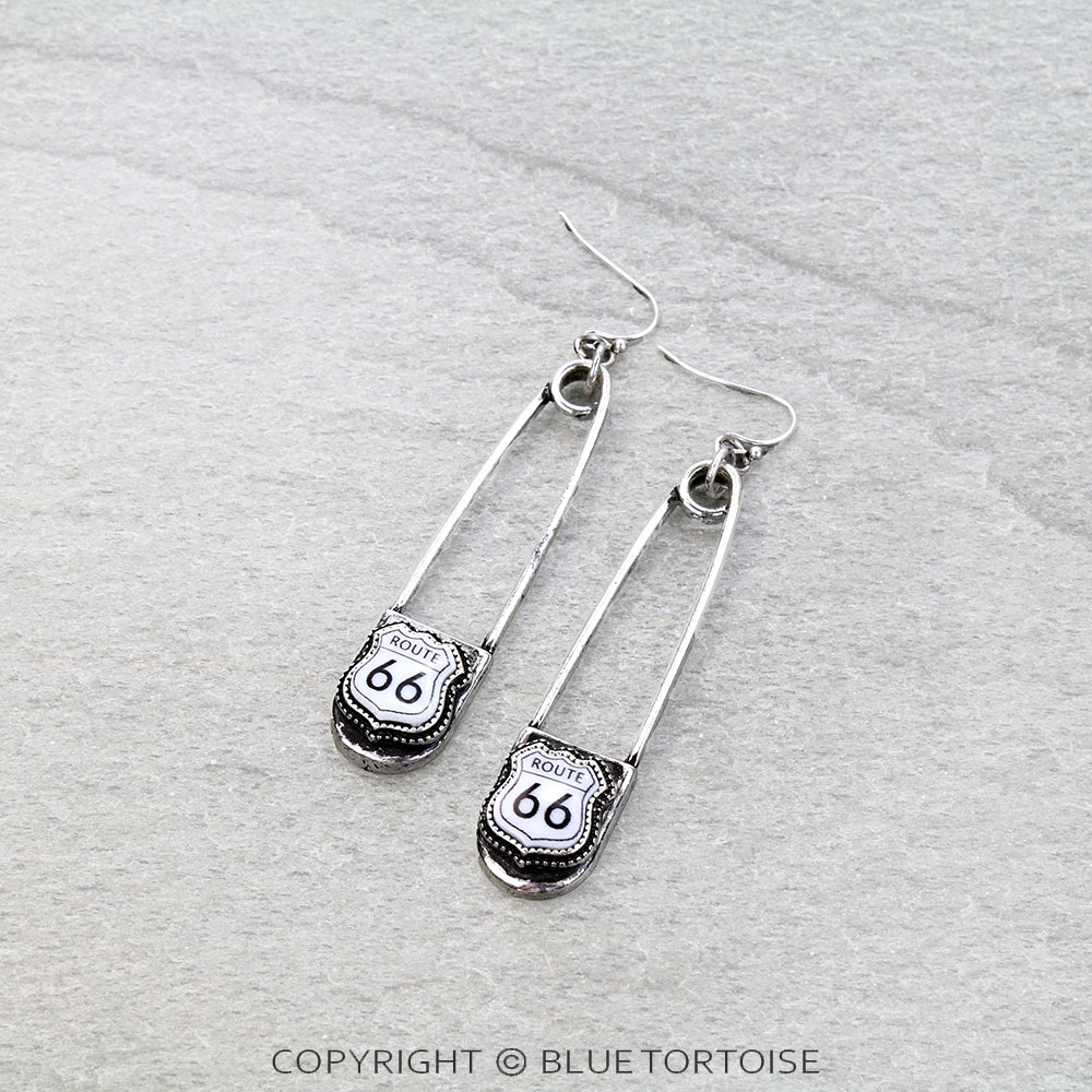 Western Pin Drop Route 66 Dangle Earrings