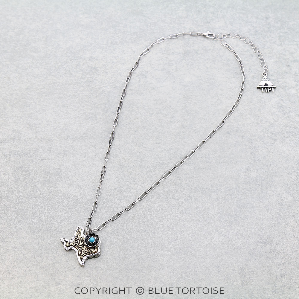 Western Dainty Texas Map Flower Necklace