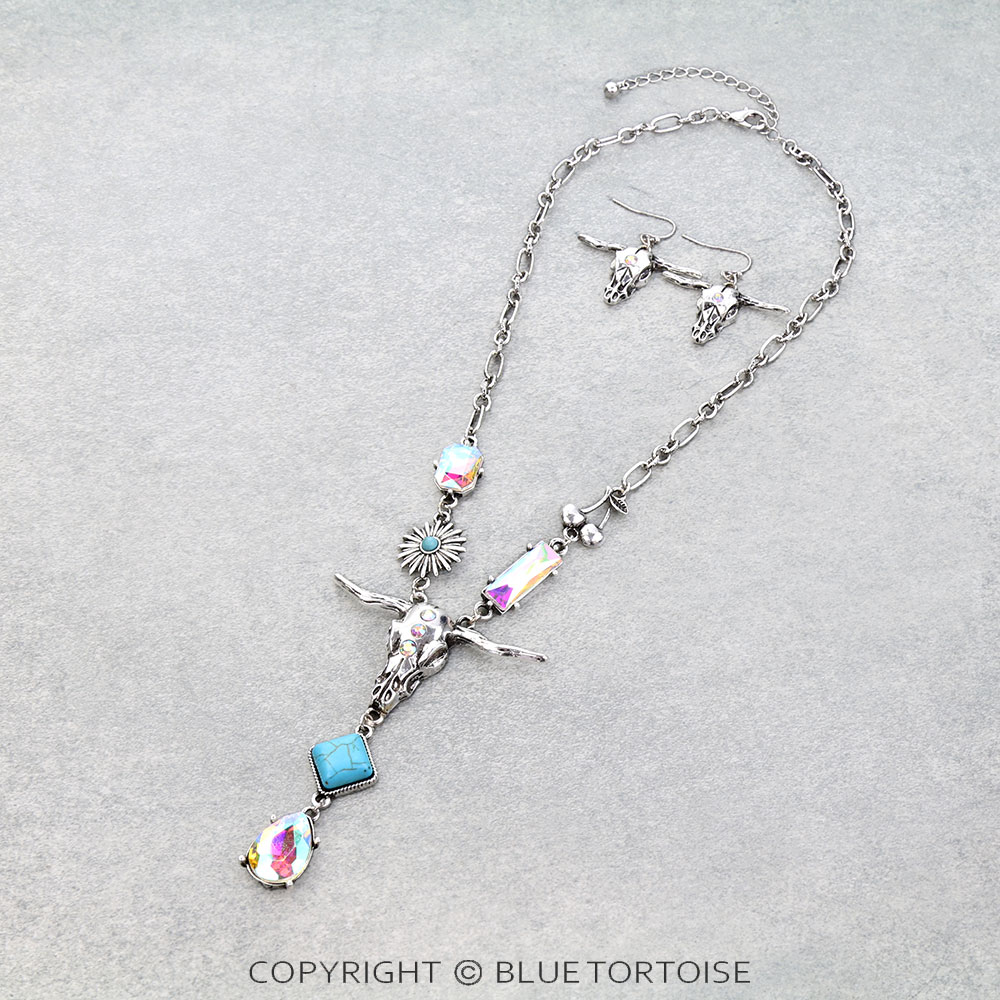 Western Steer Skull Stone Necklace Set