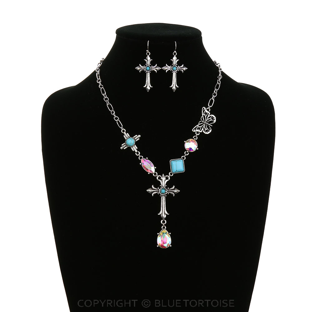 Western Cross Stone Necklace Set - Image 2
