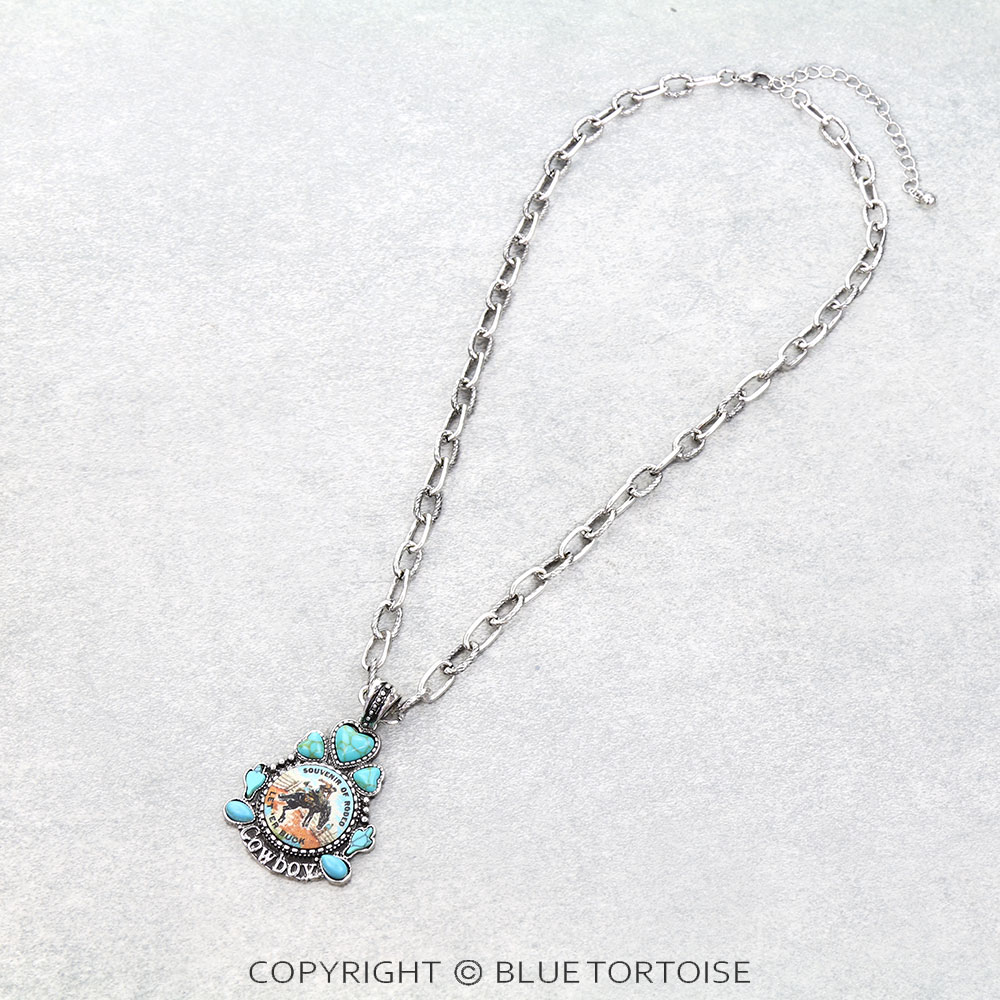 Western Cowboy Leather Stone Necklace