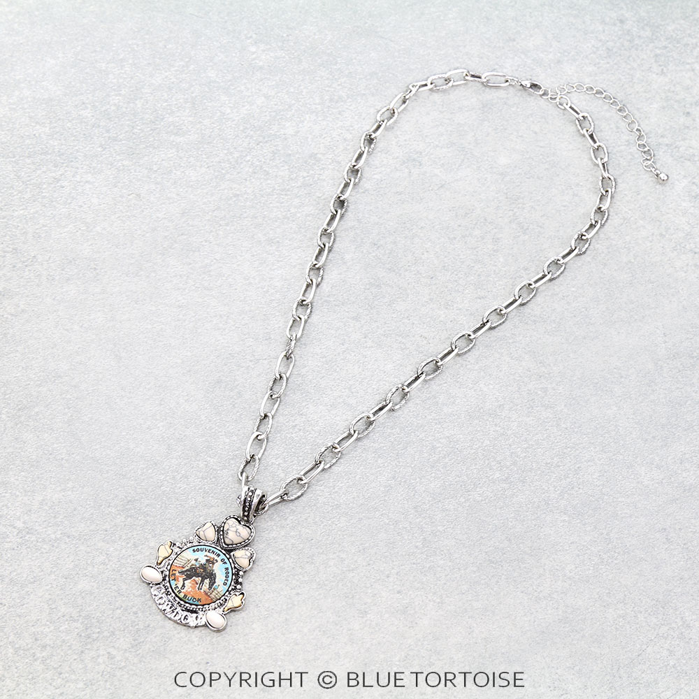 Western Cowboy Leather Stone Necklace