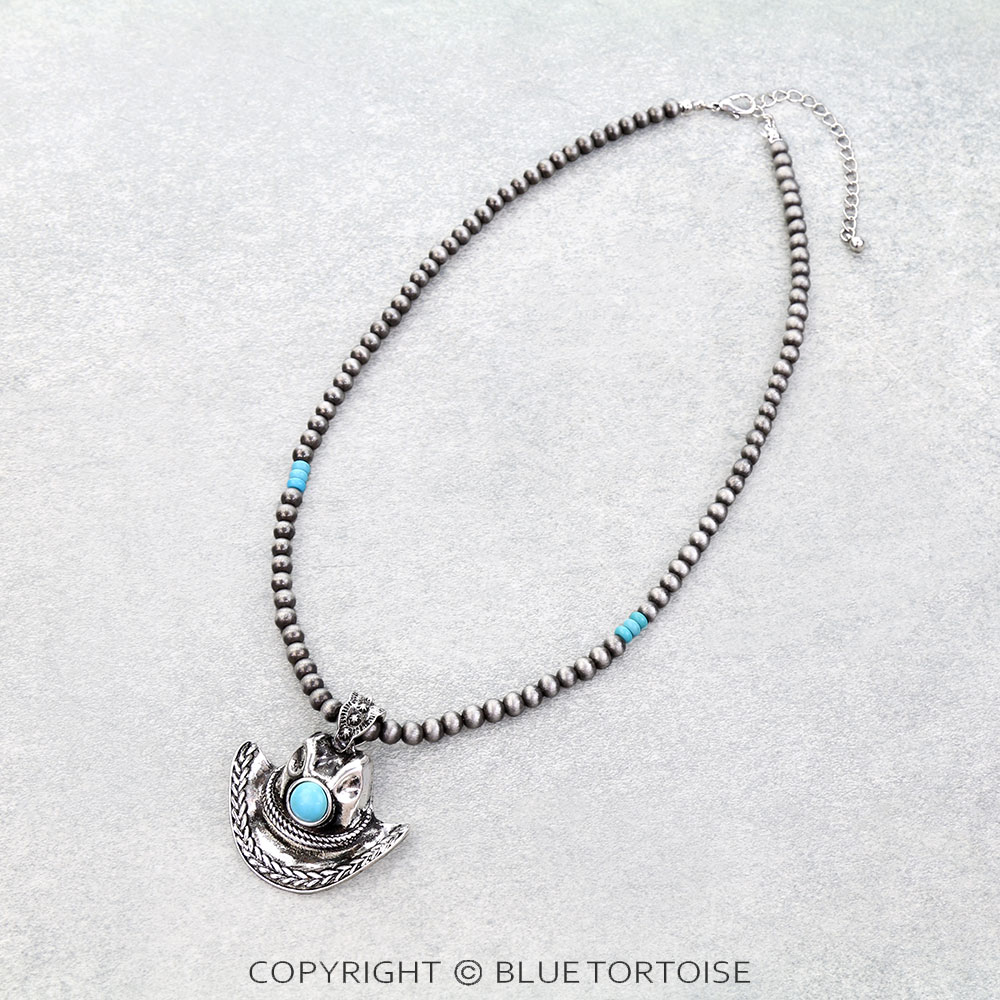 Western Cowboy Hat Stone Necklace