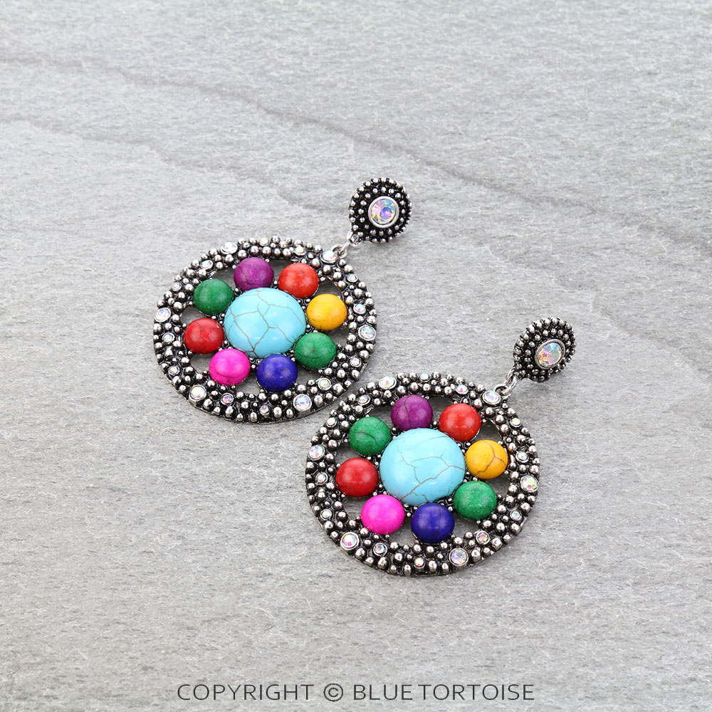 Western Ball TXR Stone Stud Earrings