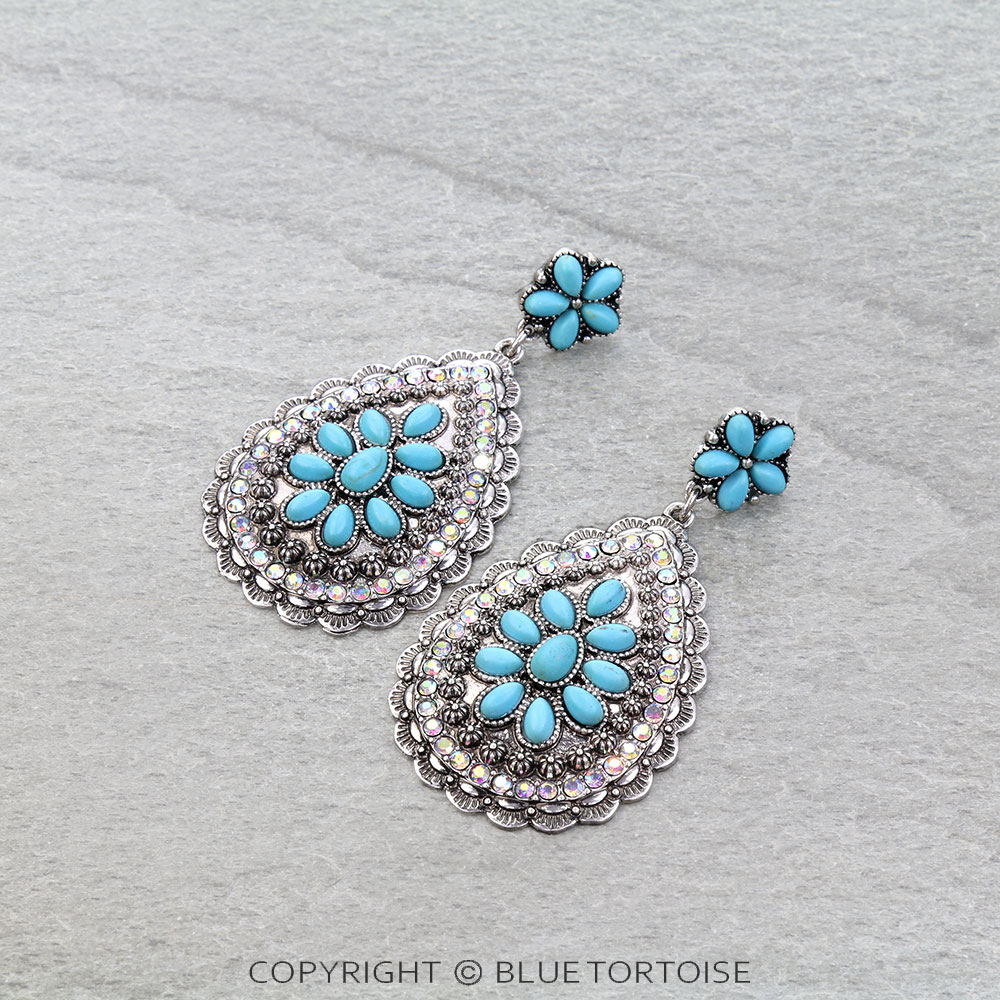 Western Cluster Stone Teardrop Stud Earrings