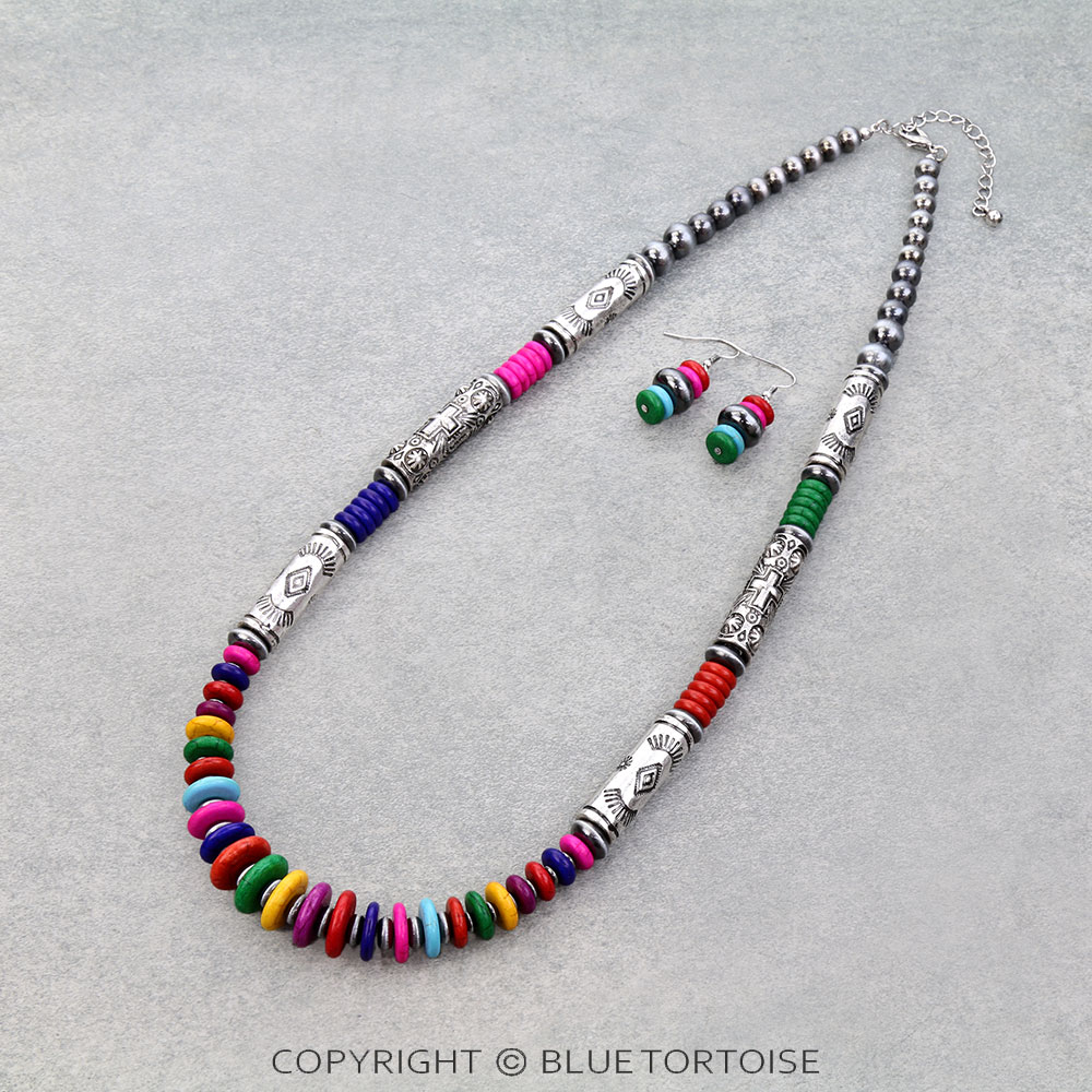 Western Style Bead & Barrel Necklace Set