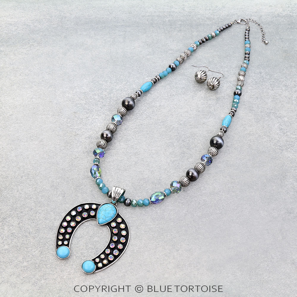 Western Squash Blossom Stone Pendant Necklace Set