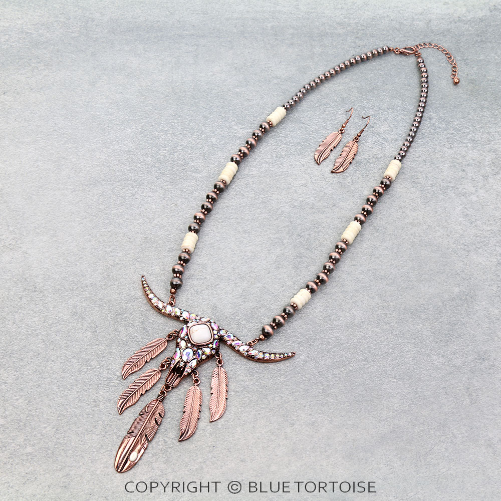Western Steer Skull Stone Necklace Set