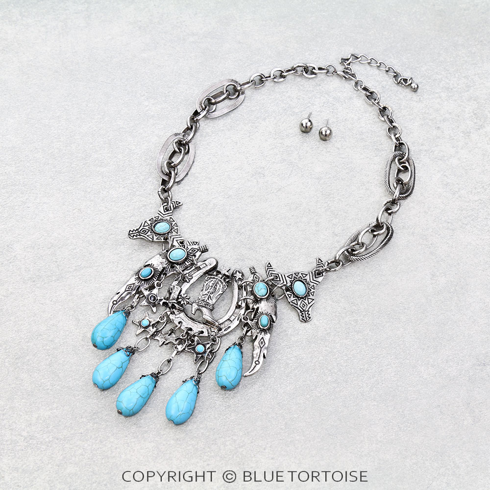 Western Boot & Horseshoe Multi Charm Necklace Set