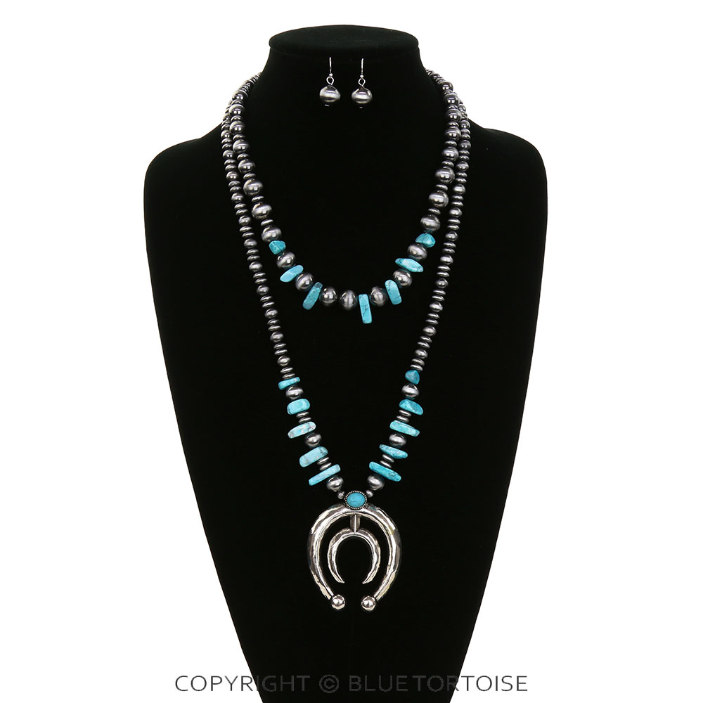 Western Squash Blossom 2 Layered Necklace Set - Image 2