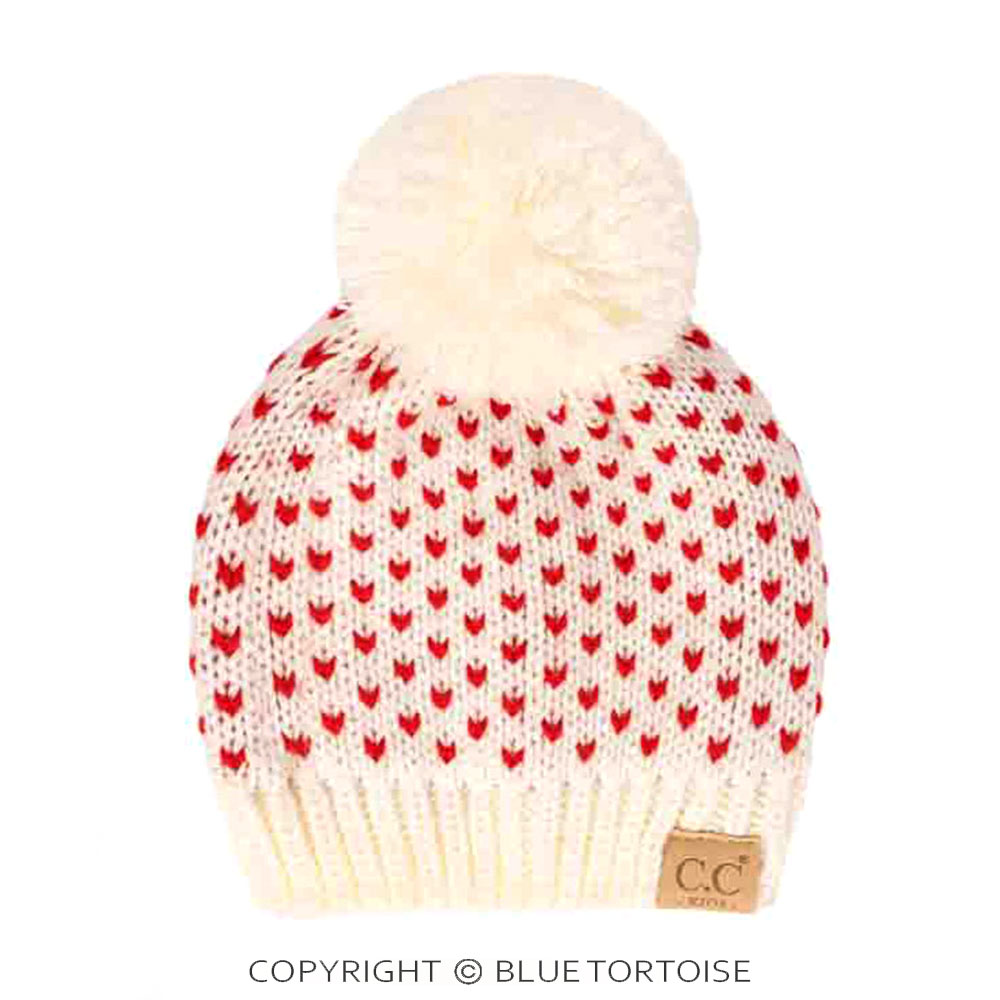 C.C Kids Heart Beanie with Knit Pom