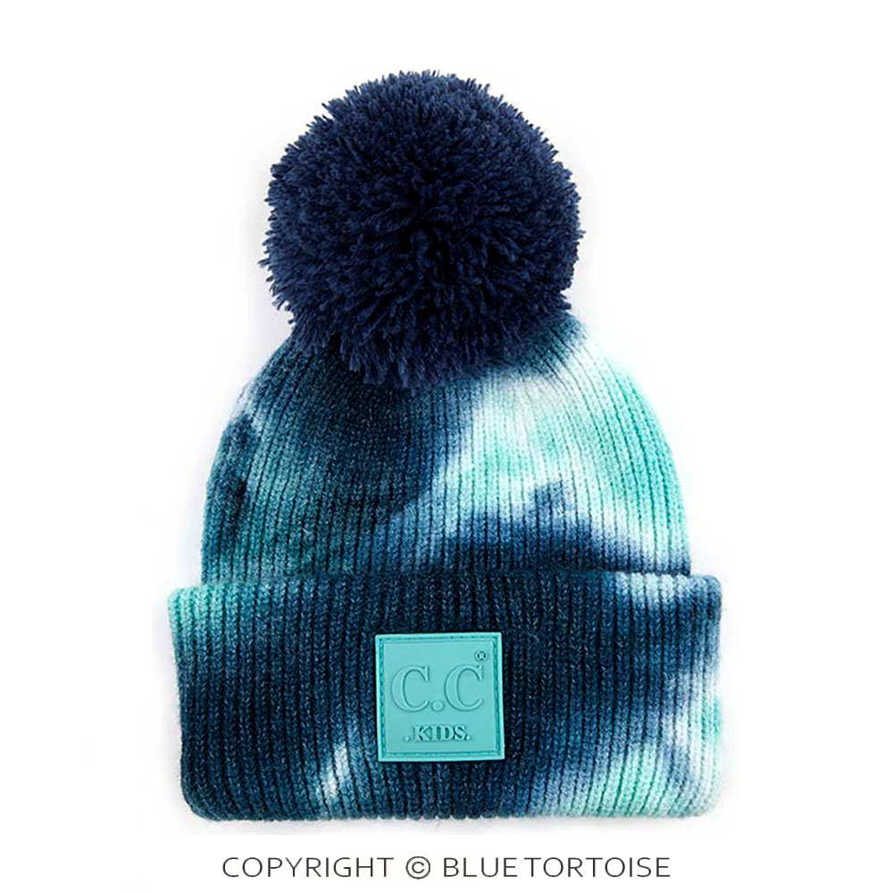 C.C Tie Dye Kids Beanie with Rubber Patch and Yarn Pom