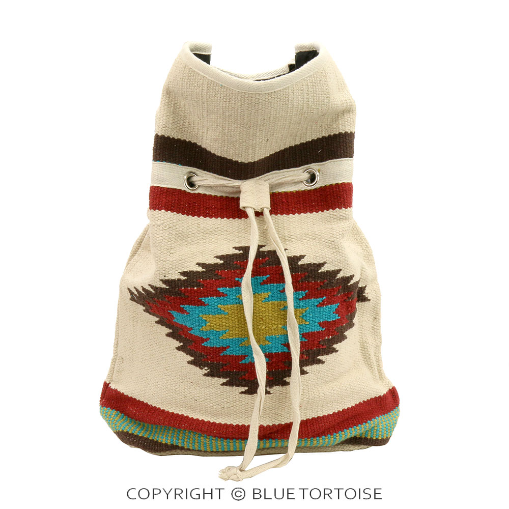 Handmade Aztec Pattern Cotton Handloom Drawstring Backpack