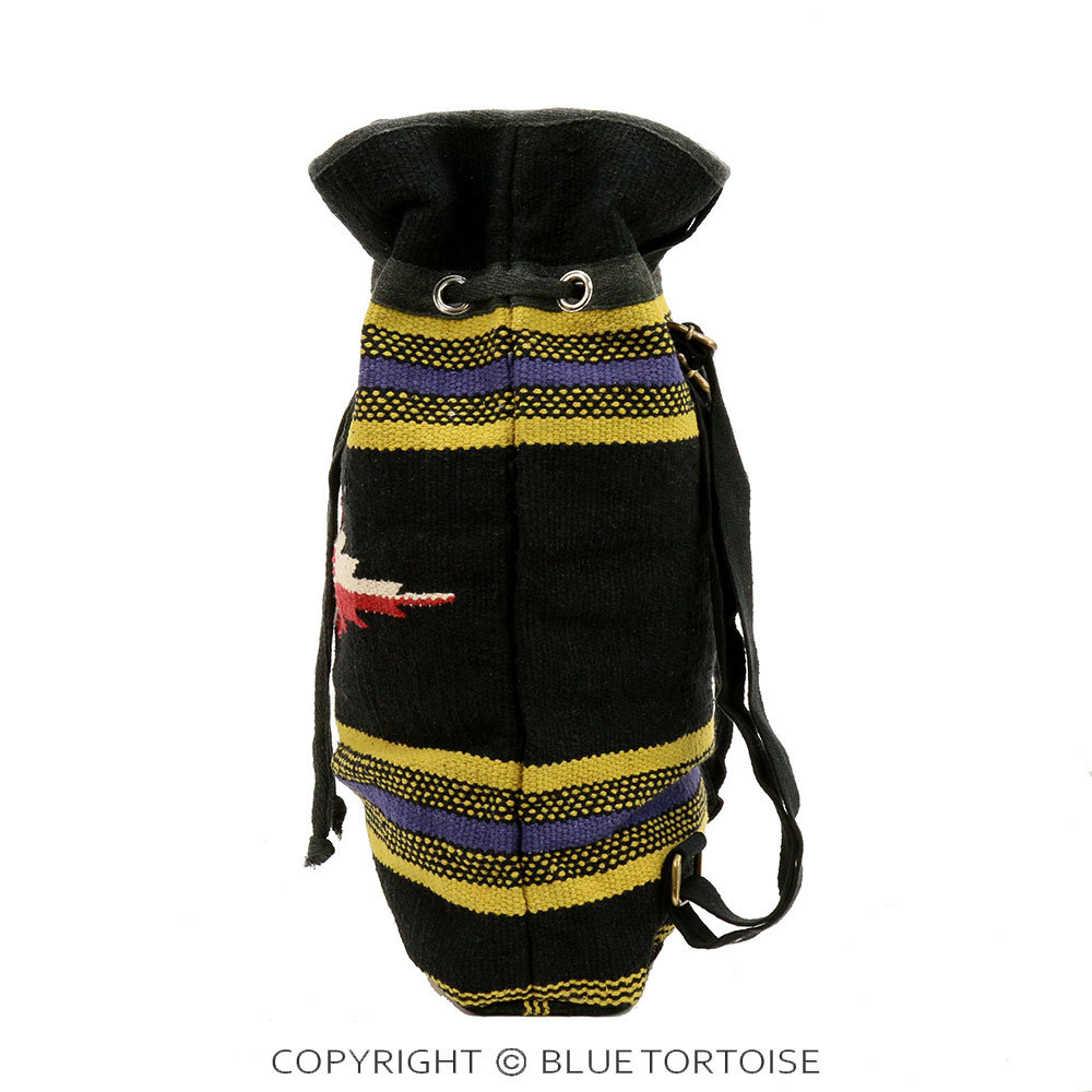 Handmade Aztec Pattern Cotton Handloom Drawstring Backpack - Image 3