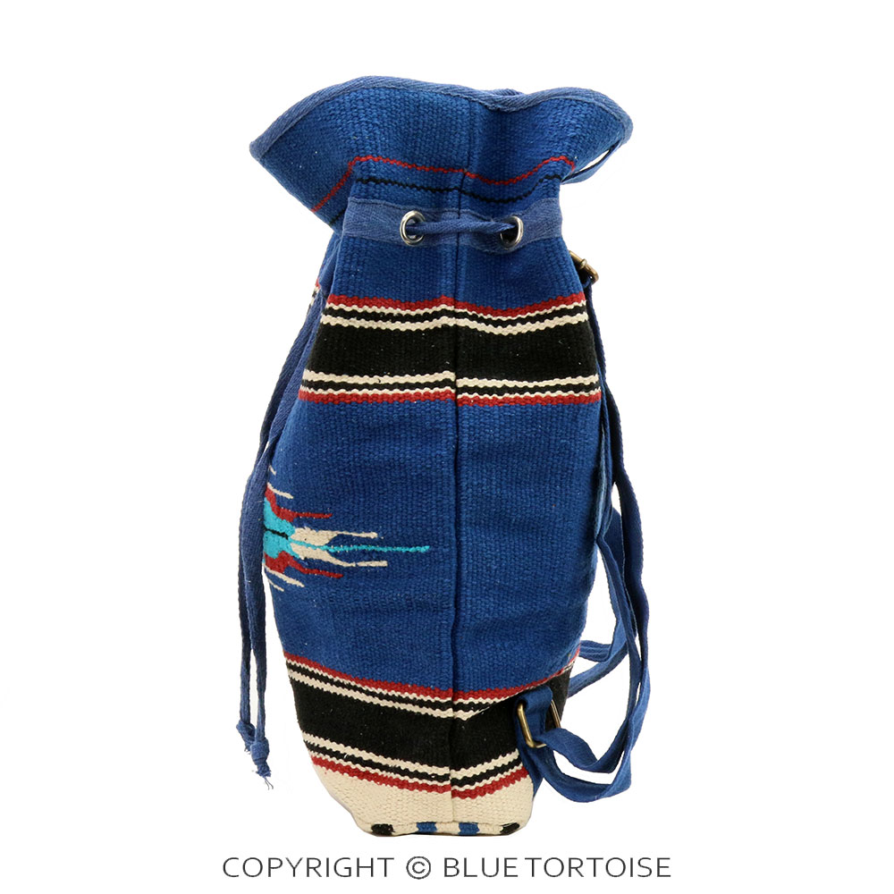 Handmade Aztec Pattern Cotton Handloom Drawstring Backpack - Image 3