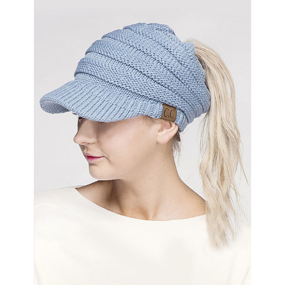 C.C Messy Bun Knitted Brim Hat