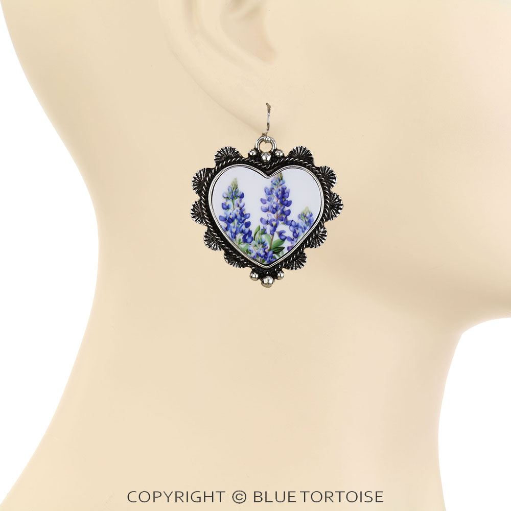 Western Heart Bluebonnet Dangle Earrings - Image 2