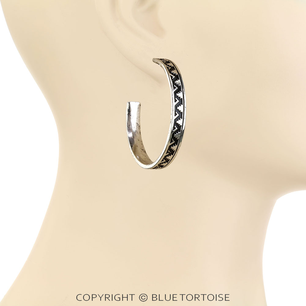 2" Western Aztec Hoop Earrings - Image 2