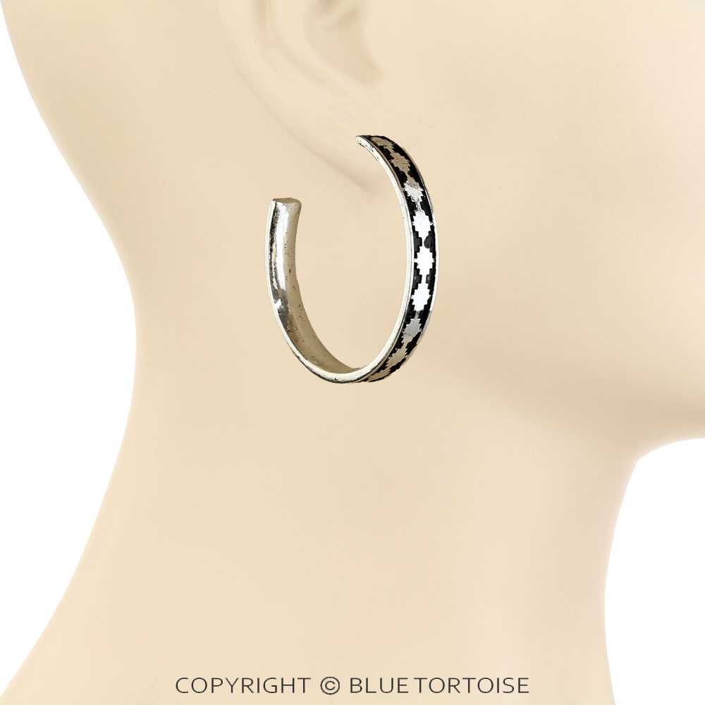 2" Western Aztec Hoop Earrings - Image 2
