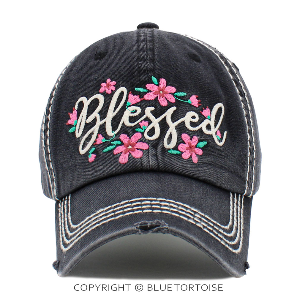 "Blessed" Floral Washed Vintage Ballcap