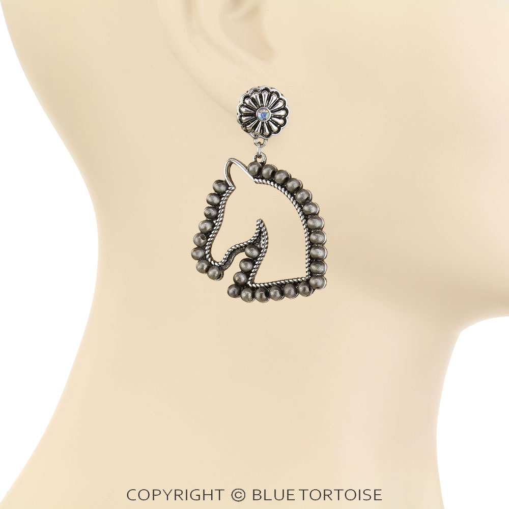 Navajo Style Pearl Horse Concho Stud Earrings - Image 2