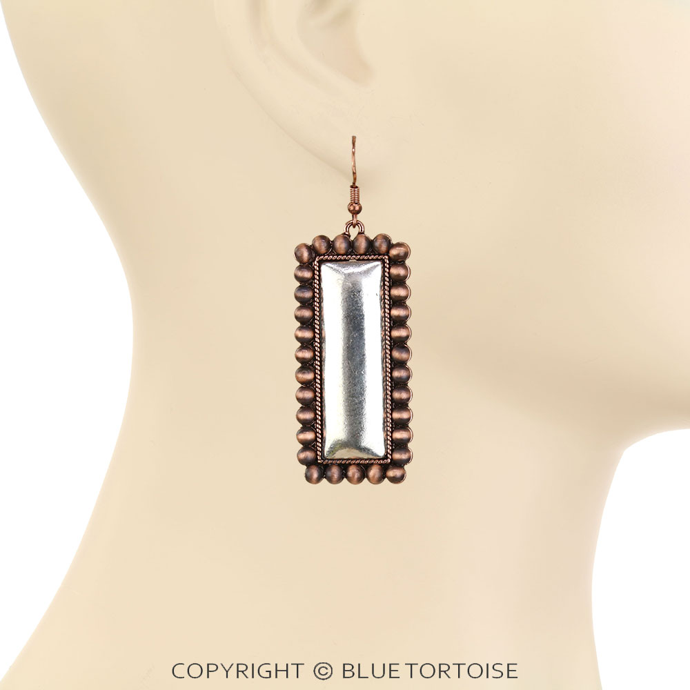 Navajo Style Pearl Rectangle Dangle Earrings - Image 2