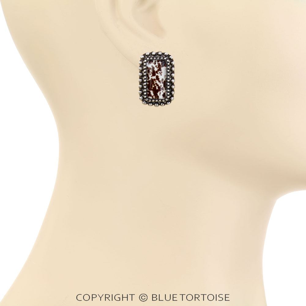 Printed Rectangle Stone Bubble Dangle Earrings - Image 2