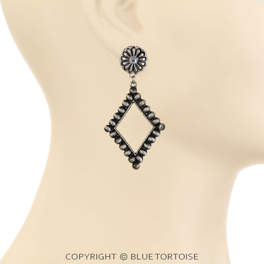 Navajo Style Pearl Diamond Concho Stud Earrings - Image 2