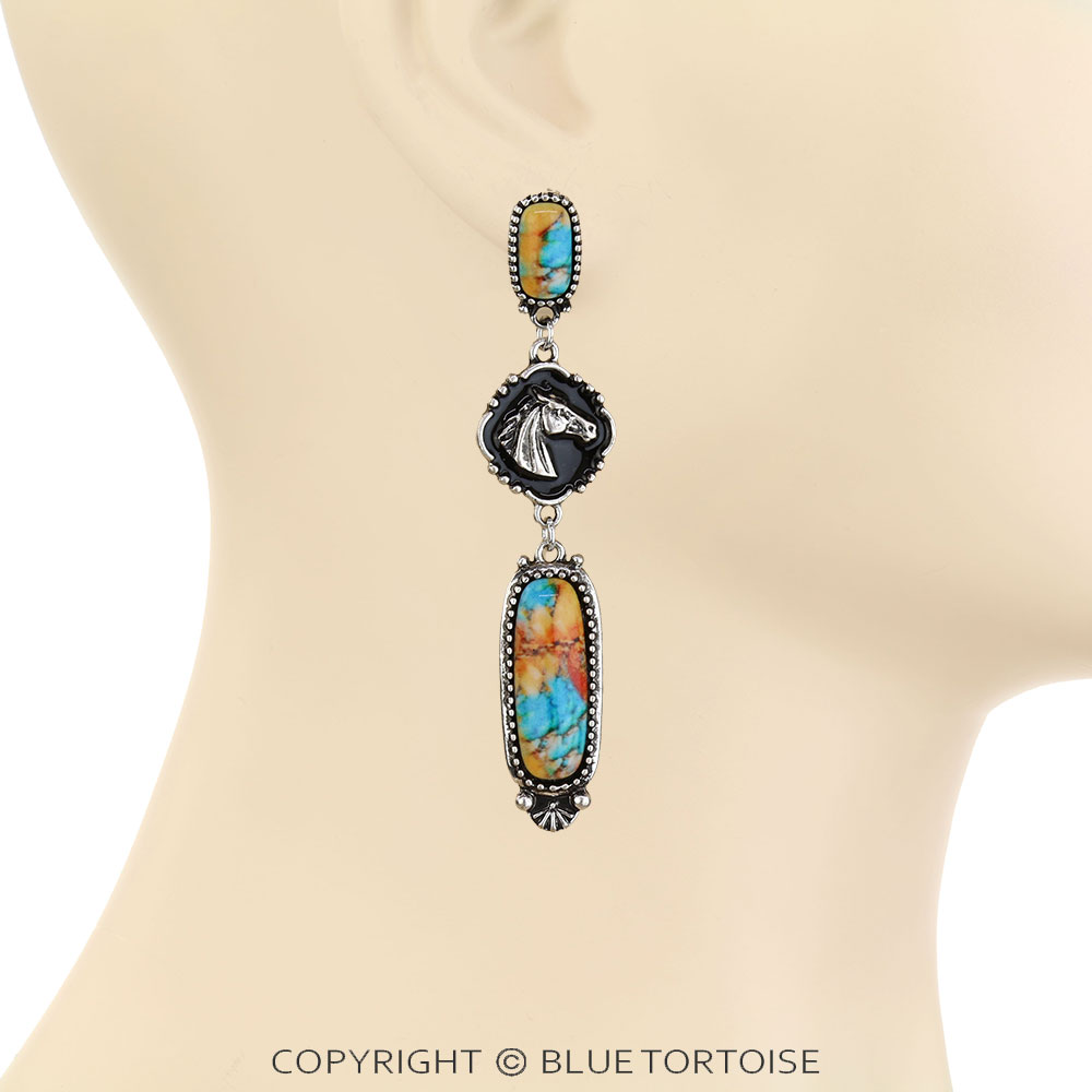 Western Horse Stone Stud Earrings - Image 2