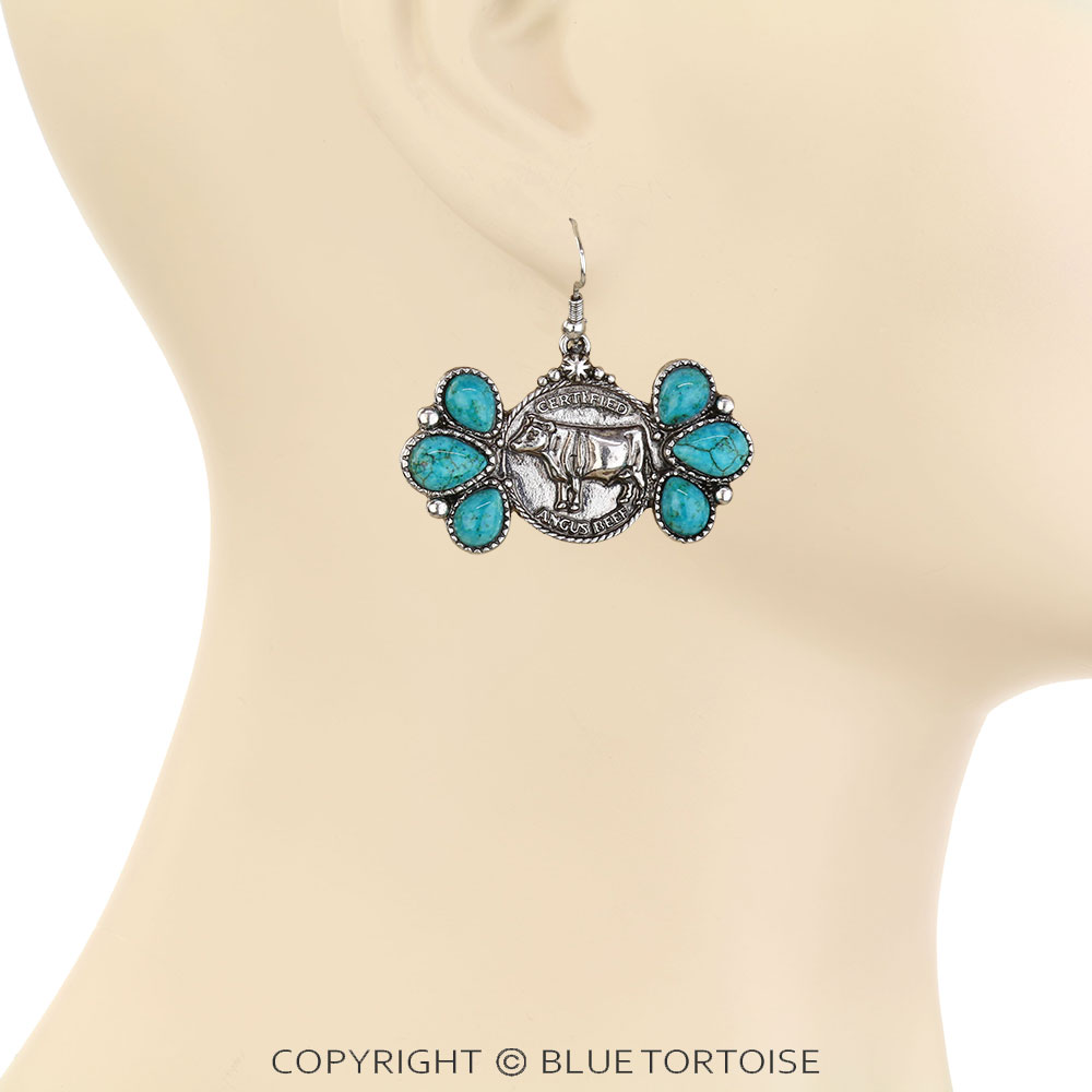 Western Certified Angus Beef Stone Dangle Earrings - Image 2
