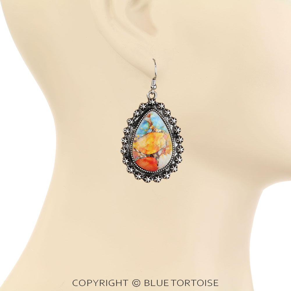 Western Teardrop Stone Dangle Earrings - Image 2