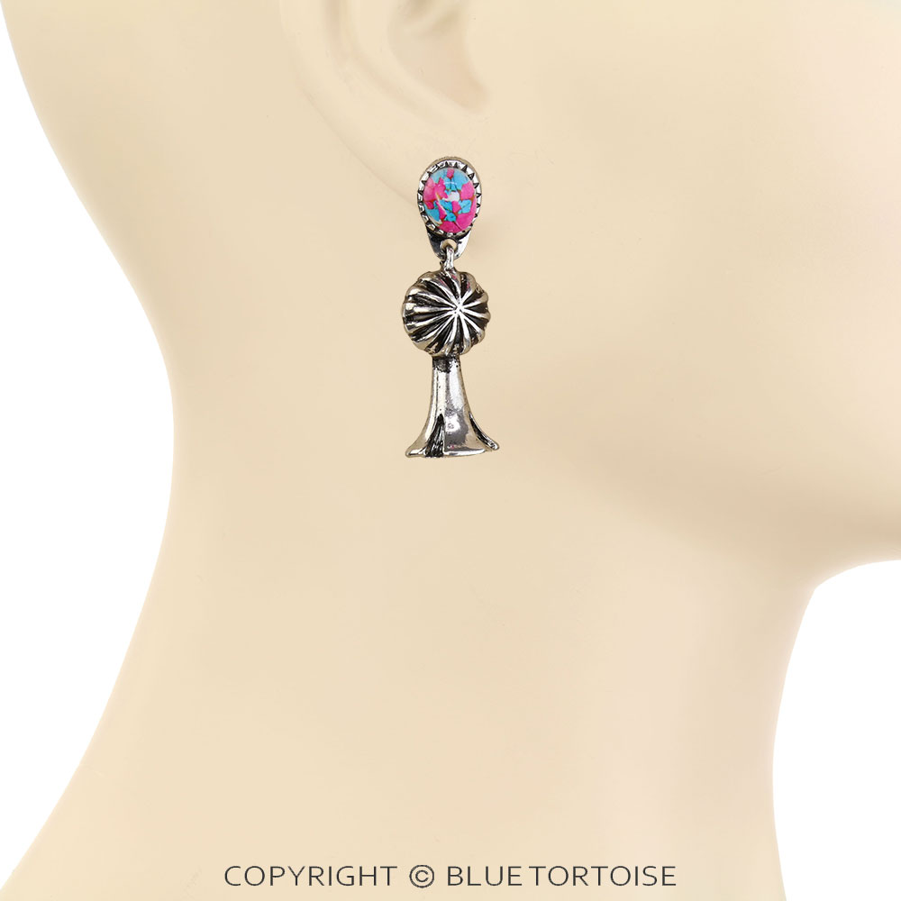 Western Single Squash Blossom Concho Stud Earrings - Image 2