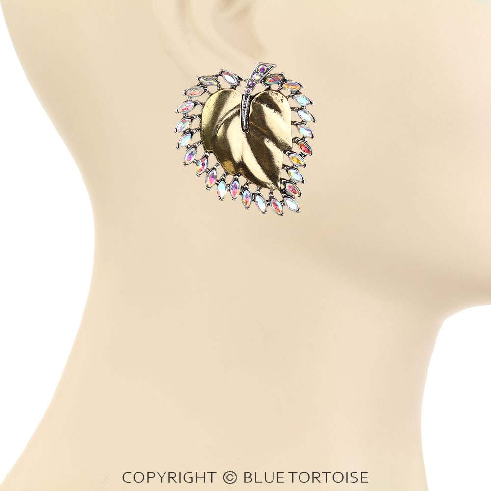 Western Leaf Stone Stud Earrings - Image 2
