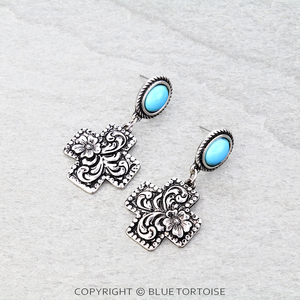 Western Etched Cross Stud Earrings