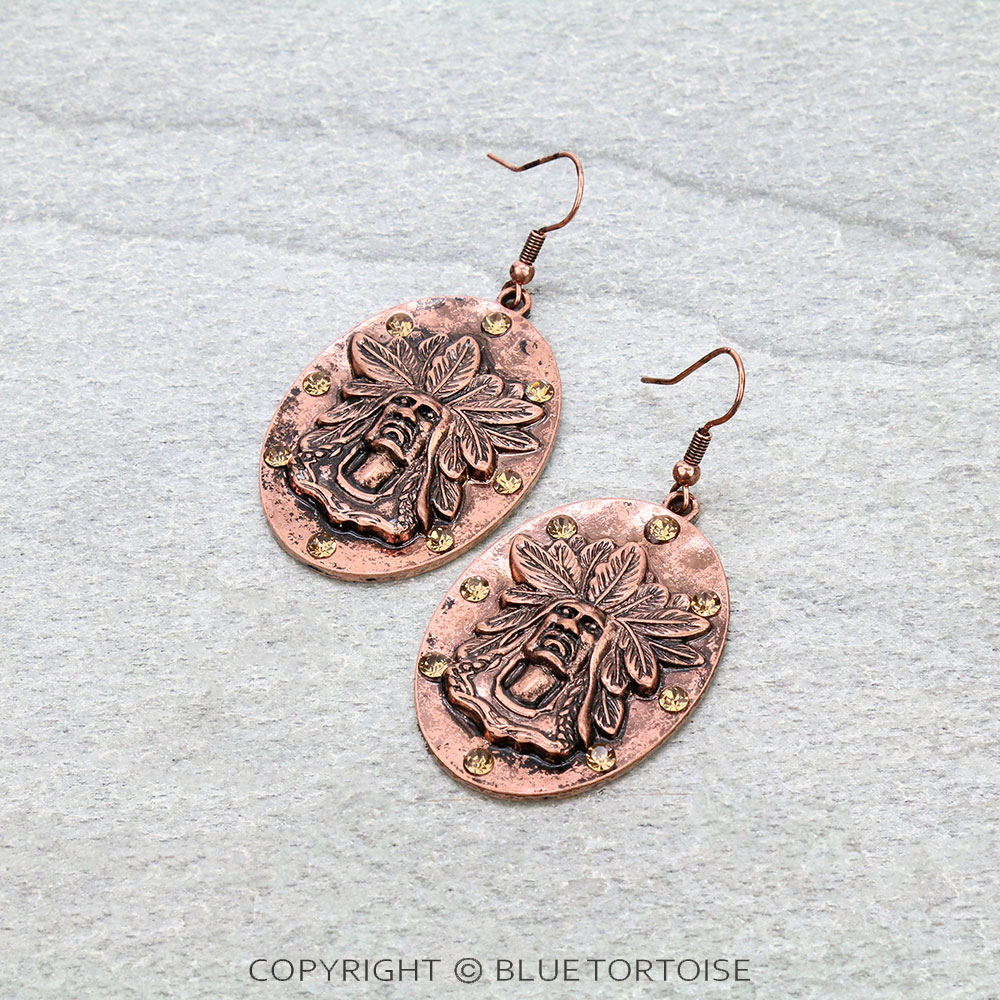 Western Indian Head with Rhinestone Dangle Earrings
