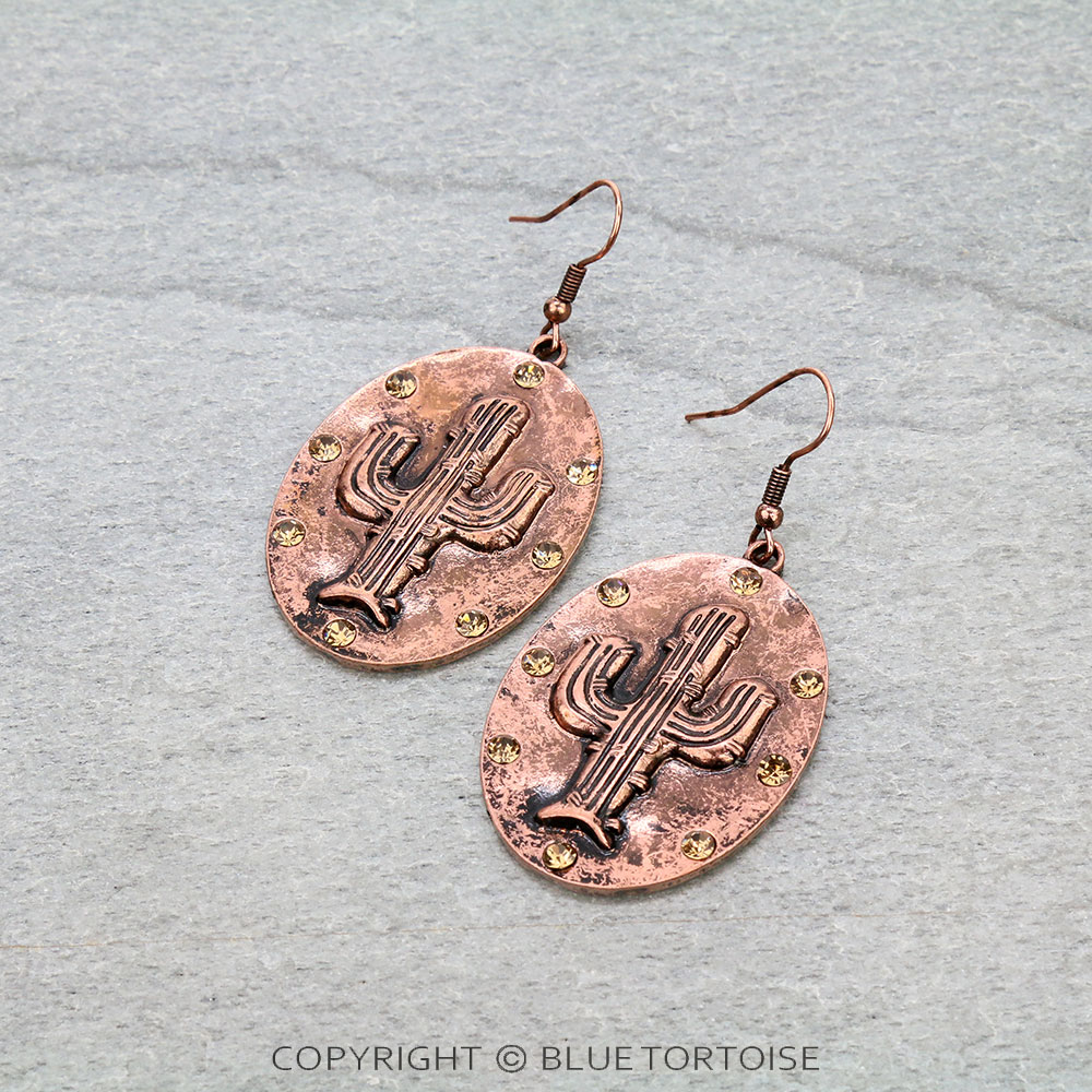 Western Cactus with Rhinestone Dangle Earrings