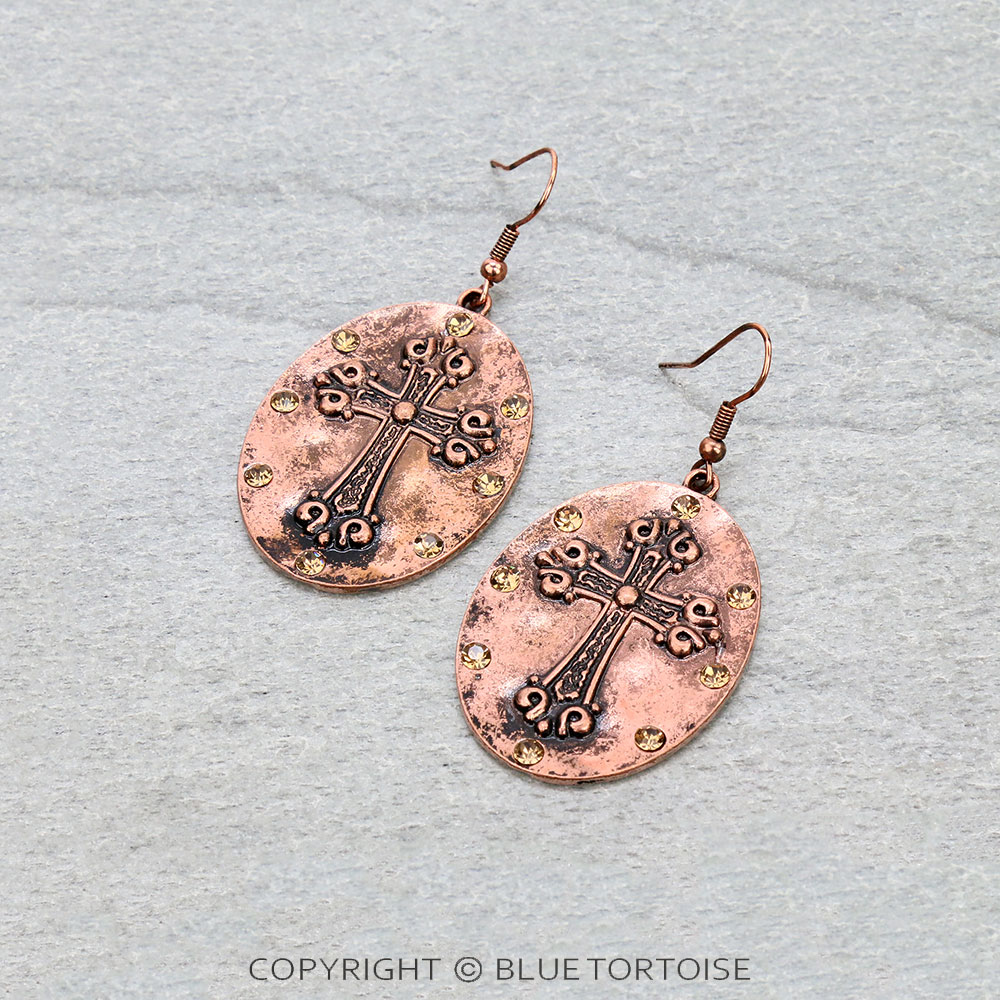 Western Cross with Rhinestone Dangle Earrings