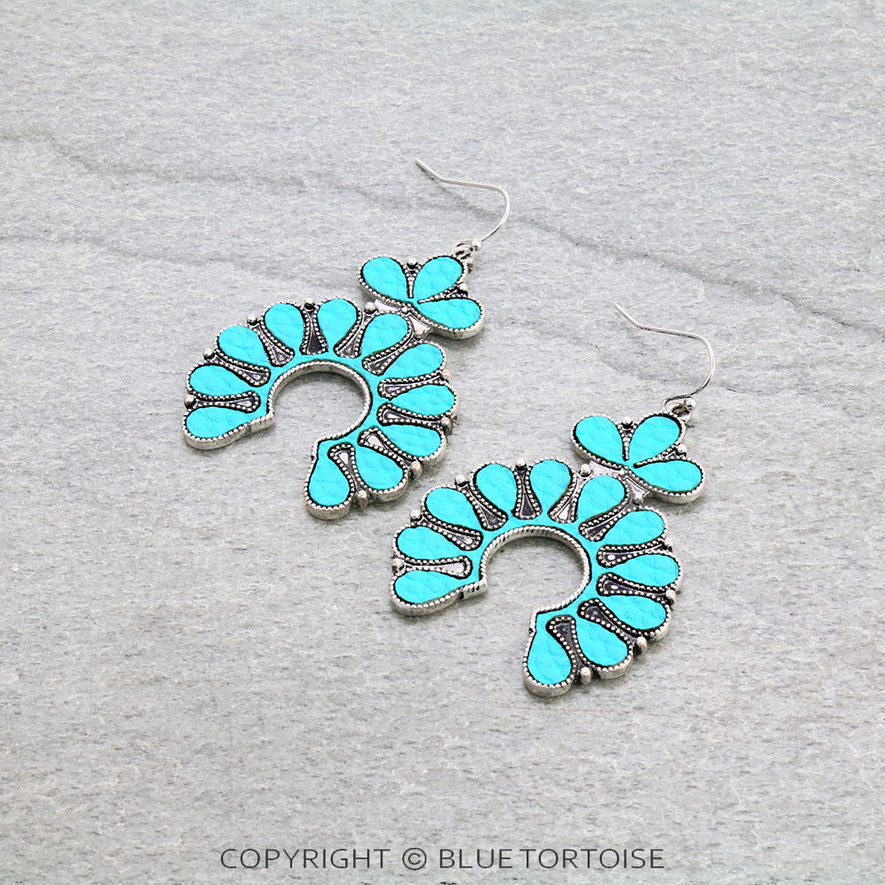 Western Squash Blossom Leather Dangle Earrings