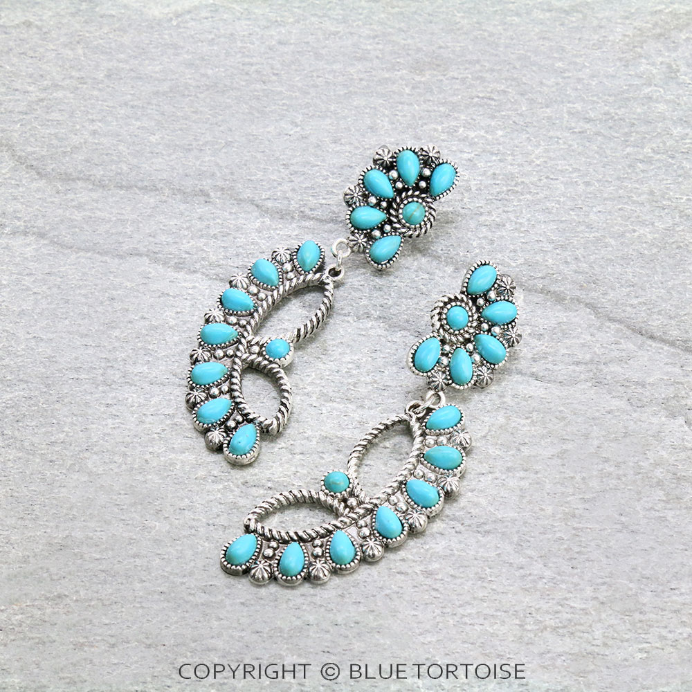 Western Geometric Semi Stone Stud Earrings