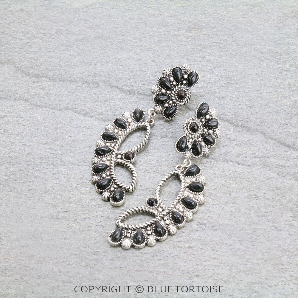 Western Geometric Semi Stone Stud Earrings