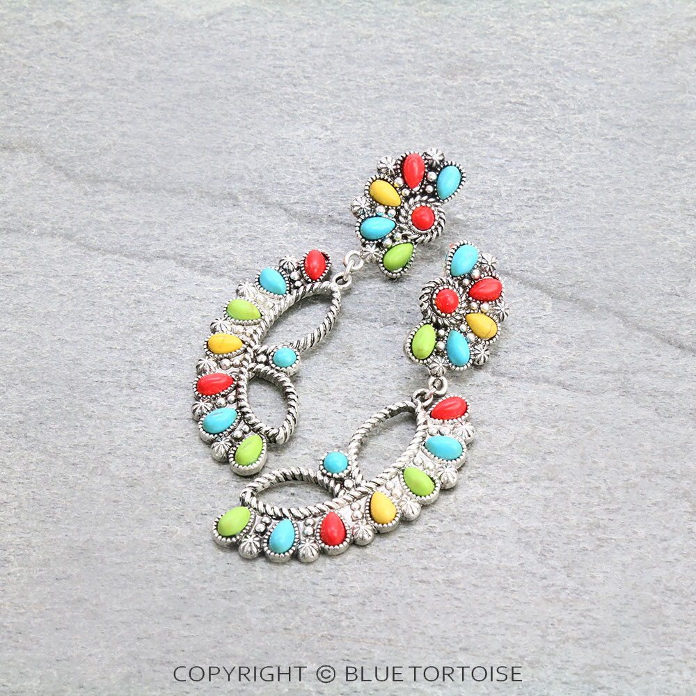 Western Geometric Semi Stone Stud Earrings