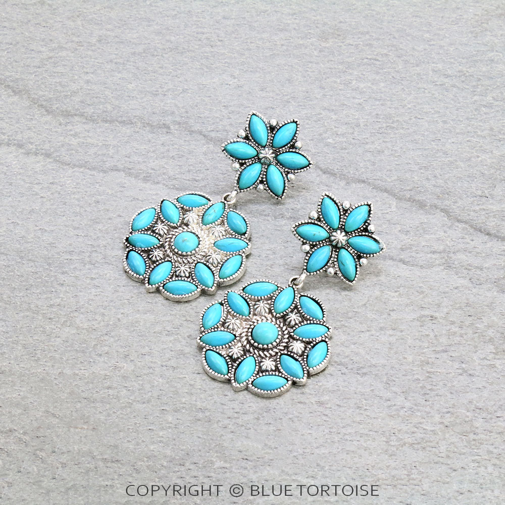Western Concho Semi Stone Stud Earrings