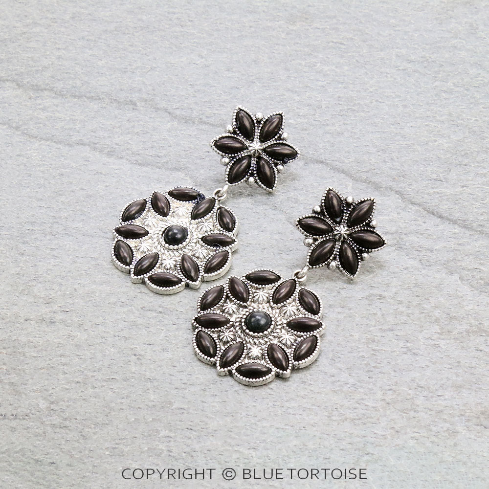 Western Concho Semi Stone Stud Earrings