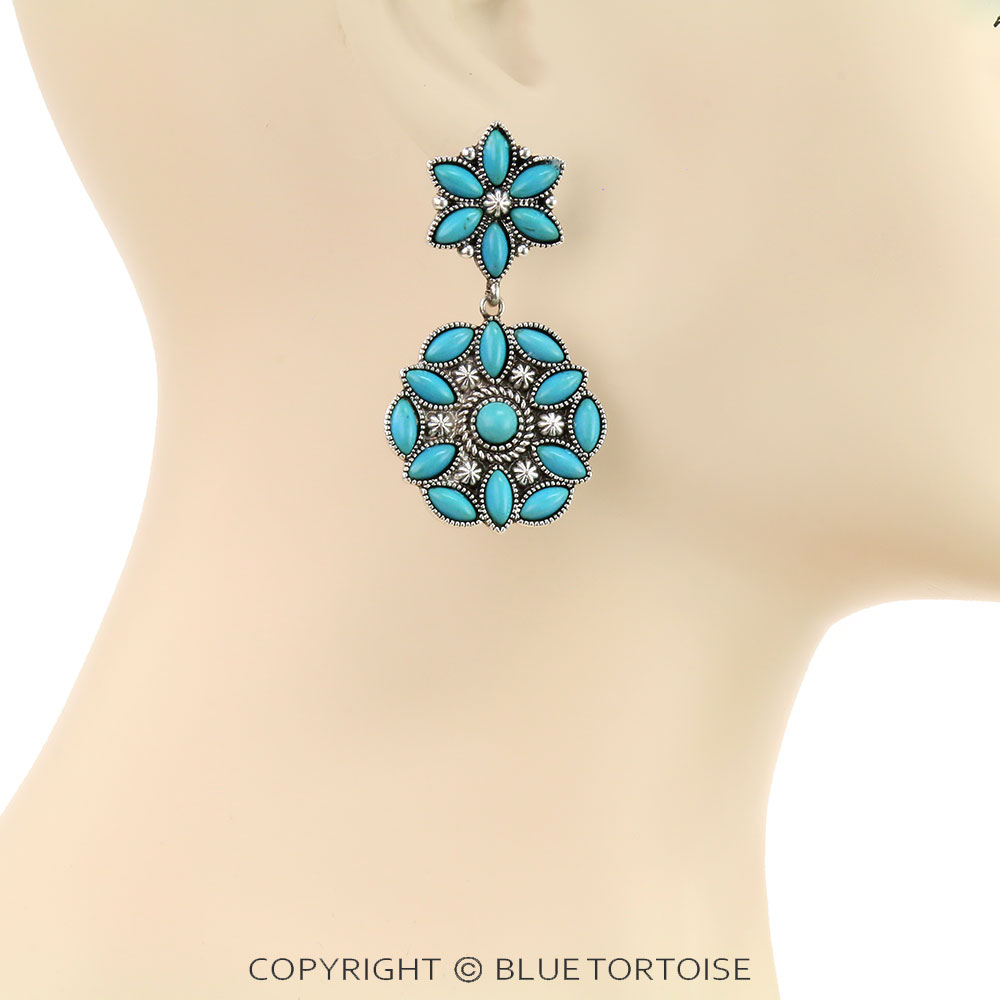 Western Concho Semi Stone Stud Earrings - Image 2