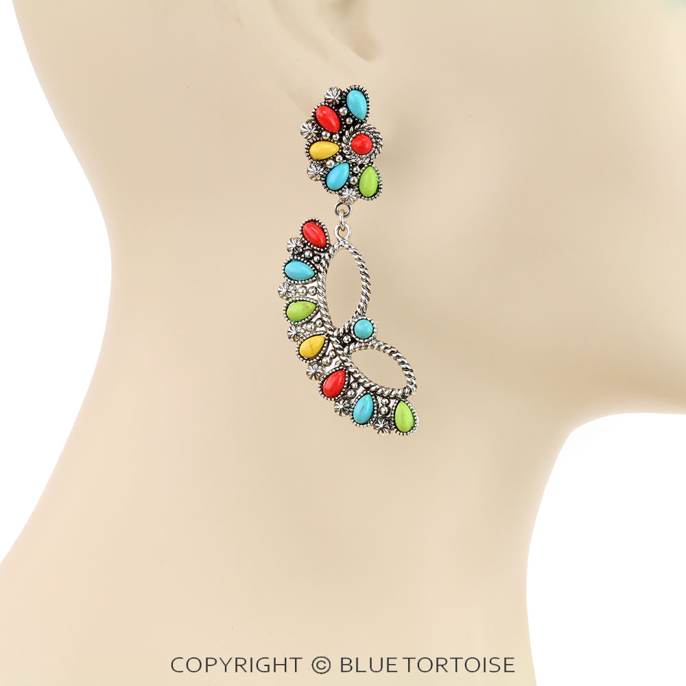 Western Geometric Semi Stone Stud Earrings - Image 2