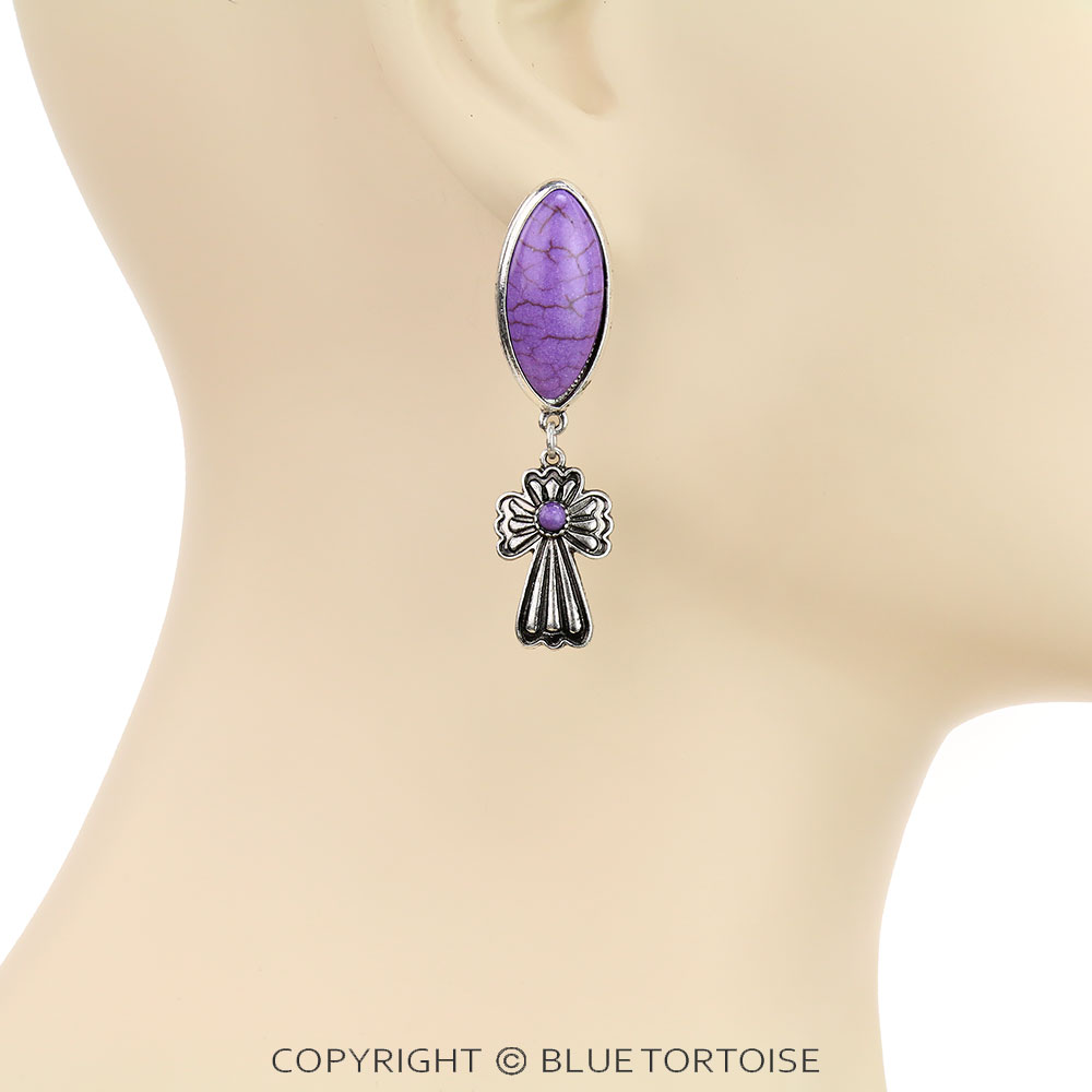 Western Cross with Semi Stone Stud Earrings - Image 2