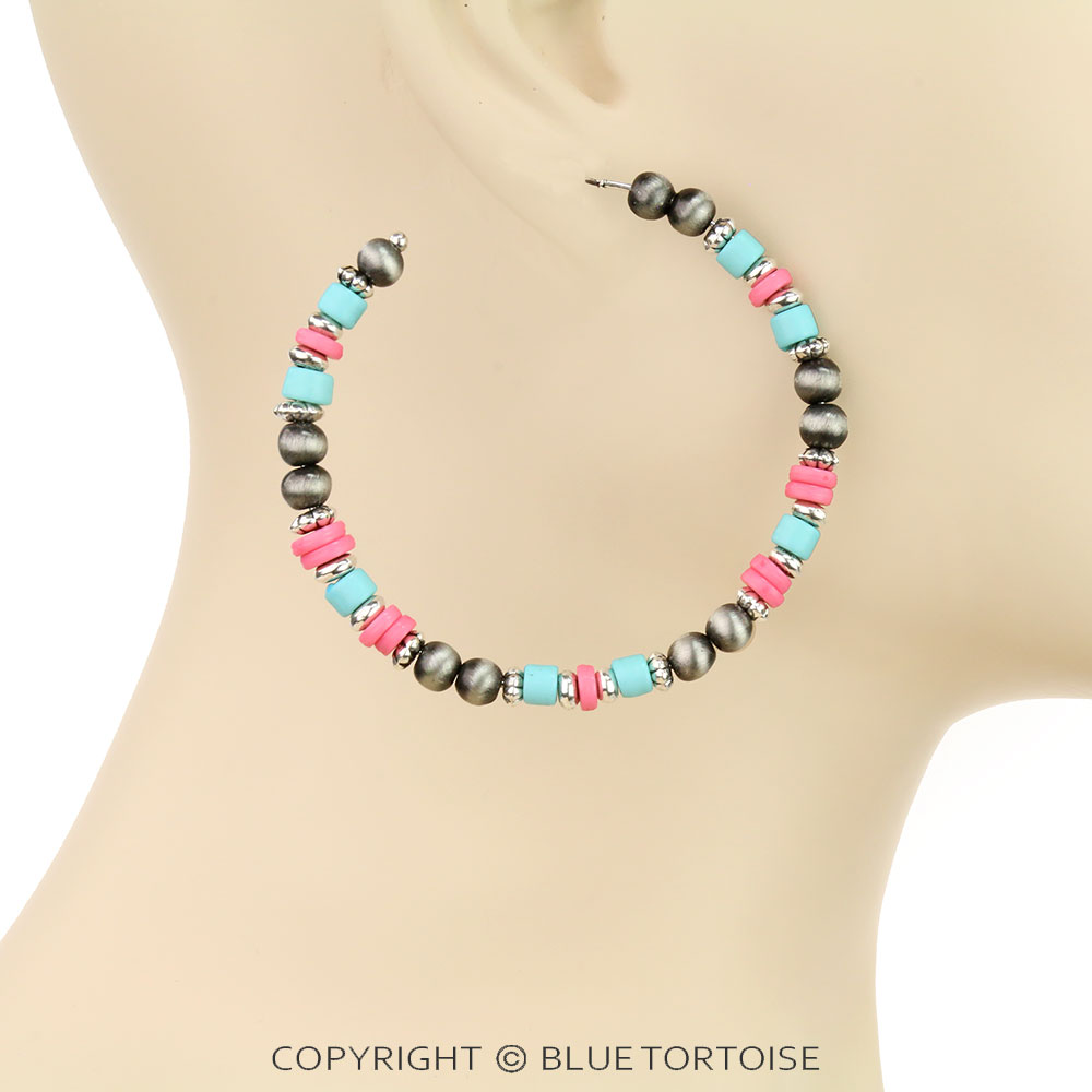 Navajo Style Pearl Hoop Earrings - Image 2