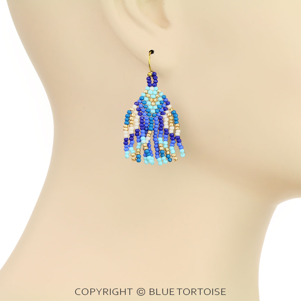 1.5" Seed Bead Fringe Dangle Earrings - Image 2