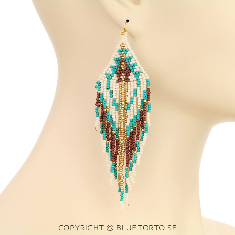 4" Western Seed Bead Fringe Dangle Earrings - Image 2