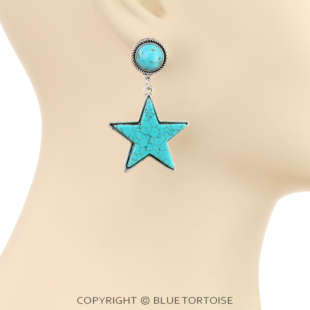 2" Long, Lone Star Natural Stone Post Earrings - Image 2